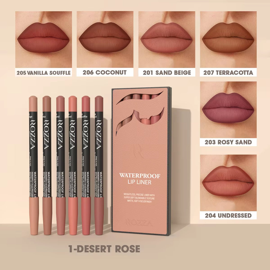 Rozza Waterproof Lip Liner Set – Soft, Matte & Precise