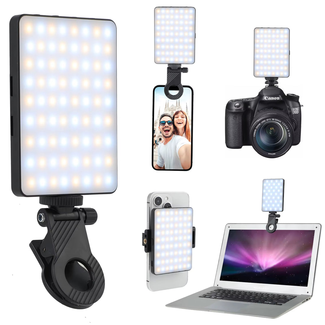 72 LED Rechargeable Selfie Light with Front & Back Phone Clip