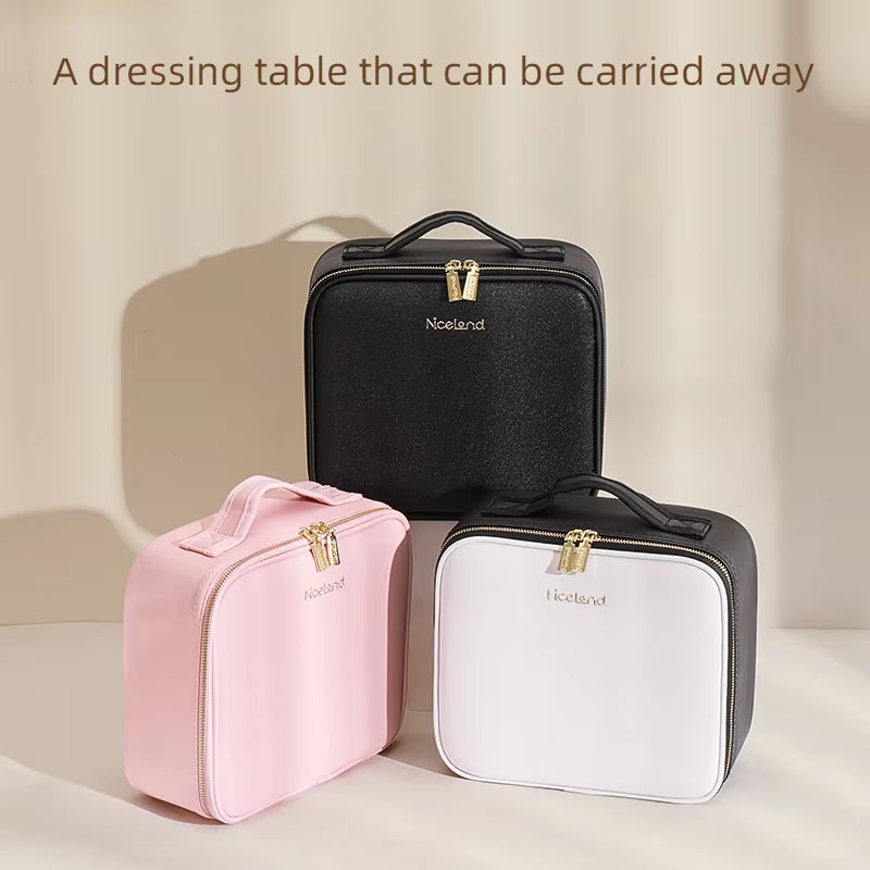 Makeup Travel Train Case with LED Lighted Mirror