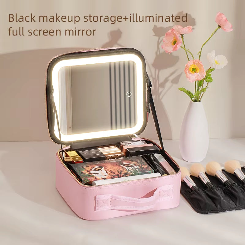 Makeup Travel Train Case with LED Lighted Mirror
