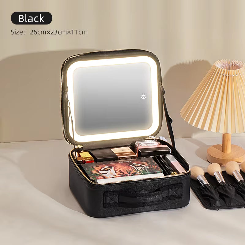 Makeup Travel Train Case with LED Lighted Mirror