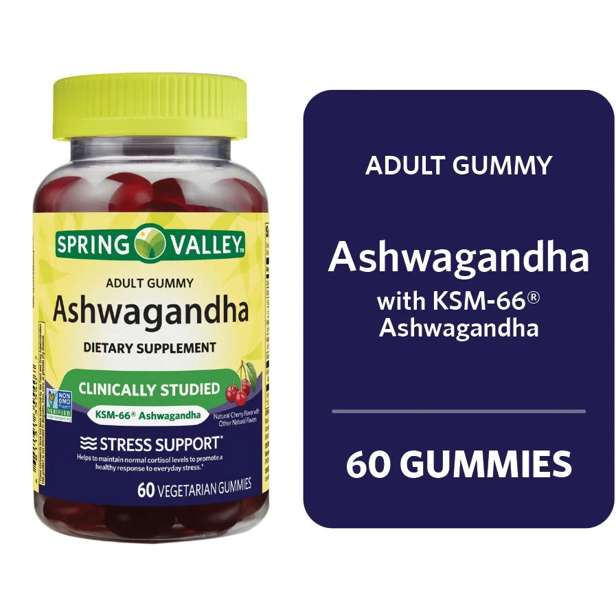 Ashwagandha Vegetarian Gummies for Stress Support, Cherry Flavor, 60 Count