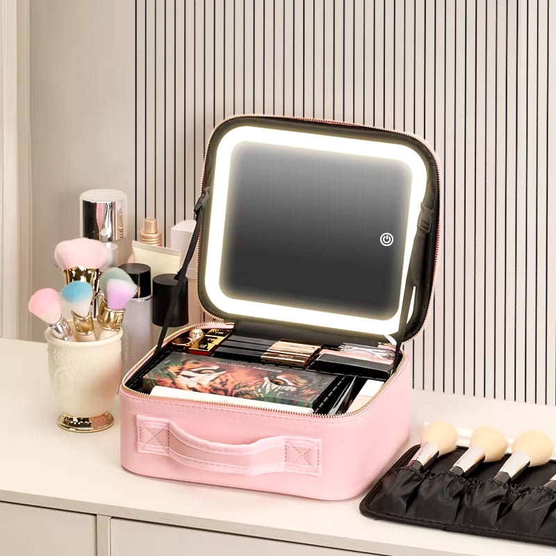 Makeup Travel Train Case with LED Lighted Mirror