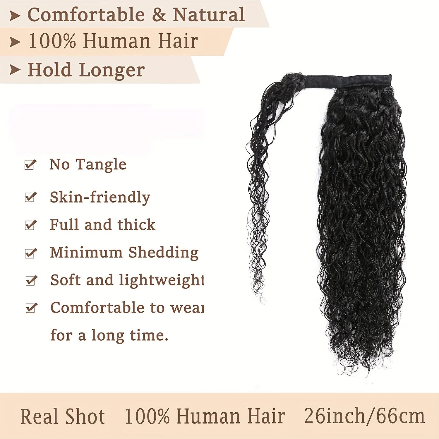 Water Wave Human Hair Ponytail Extensions