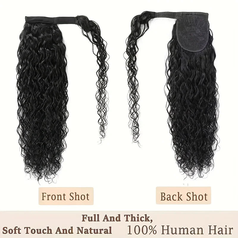 Water Wave Human Hair Ponytail Extensions