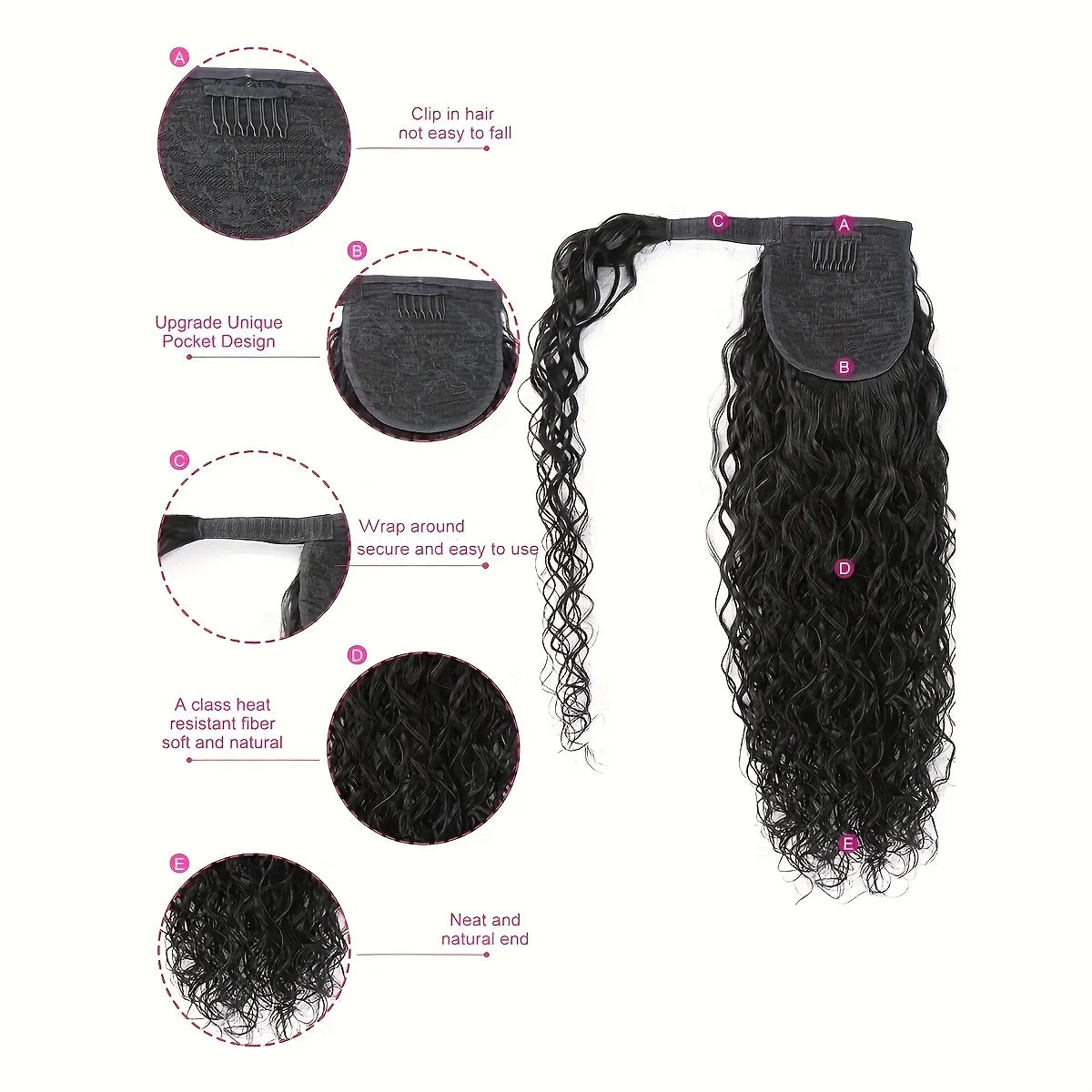 Water Wave Human Hair Ponytail Extensions