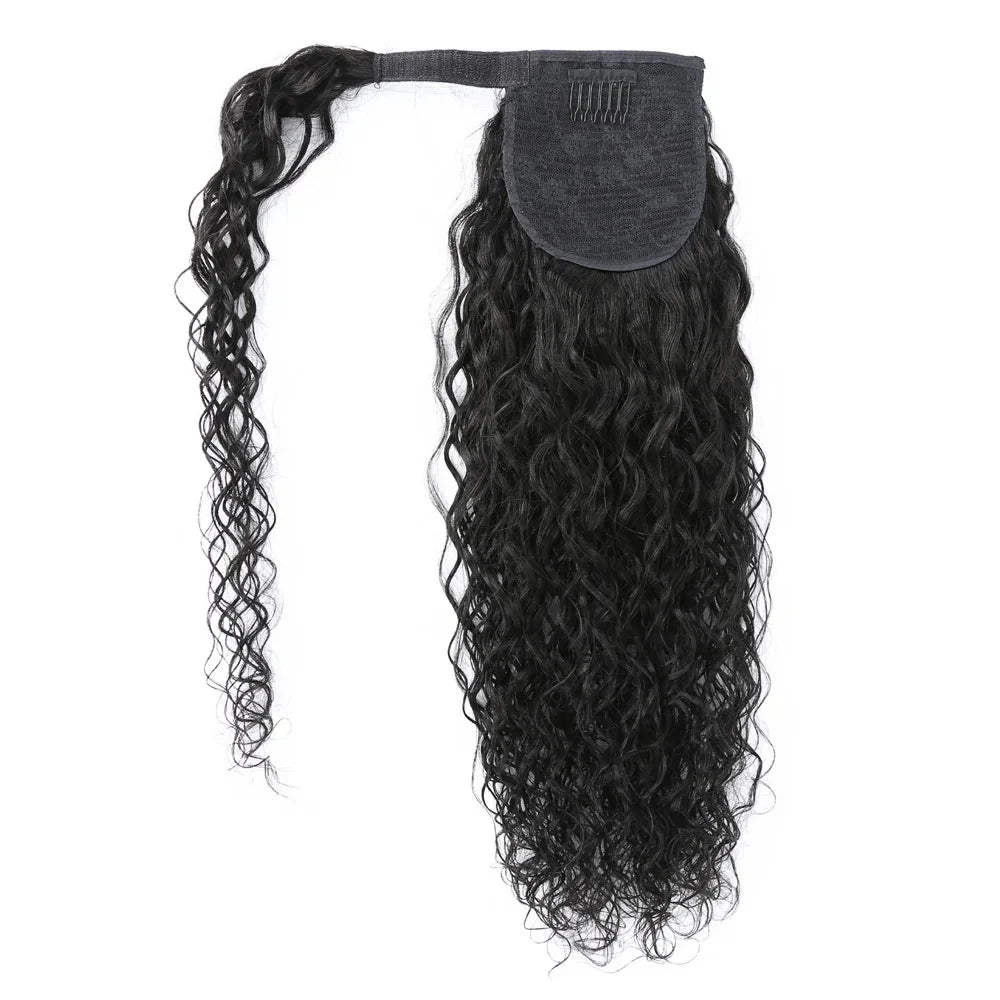 Water Wave Human Hair Ponytail Extensions