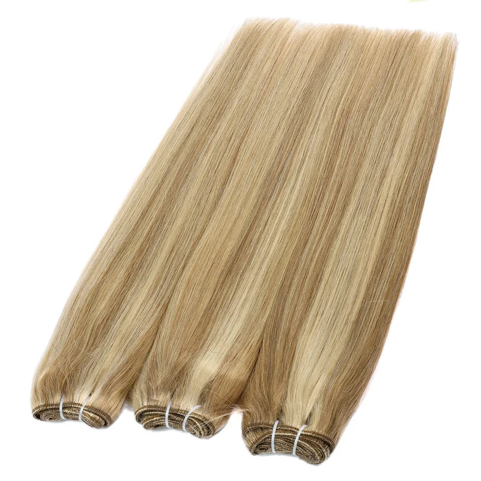 Straight Blonde Human Hair Weave Brazilian Remy Human Hair Weft Extensions 18-28" Highlight Ombre Human Hair Weft #613