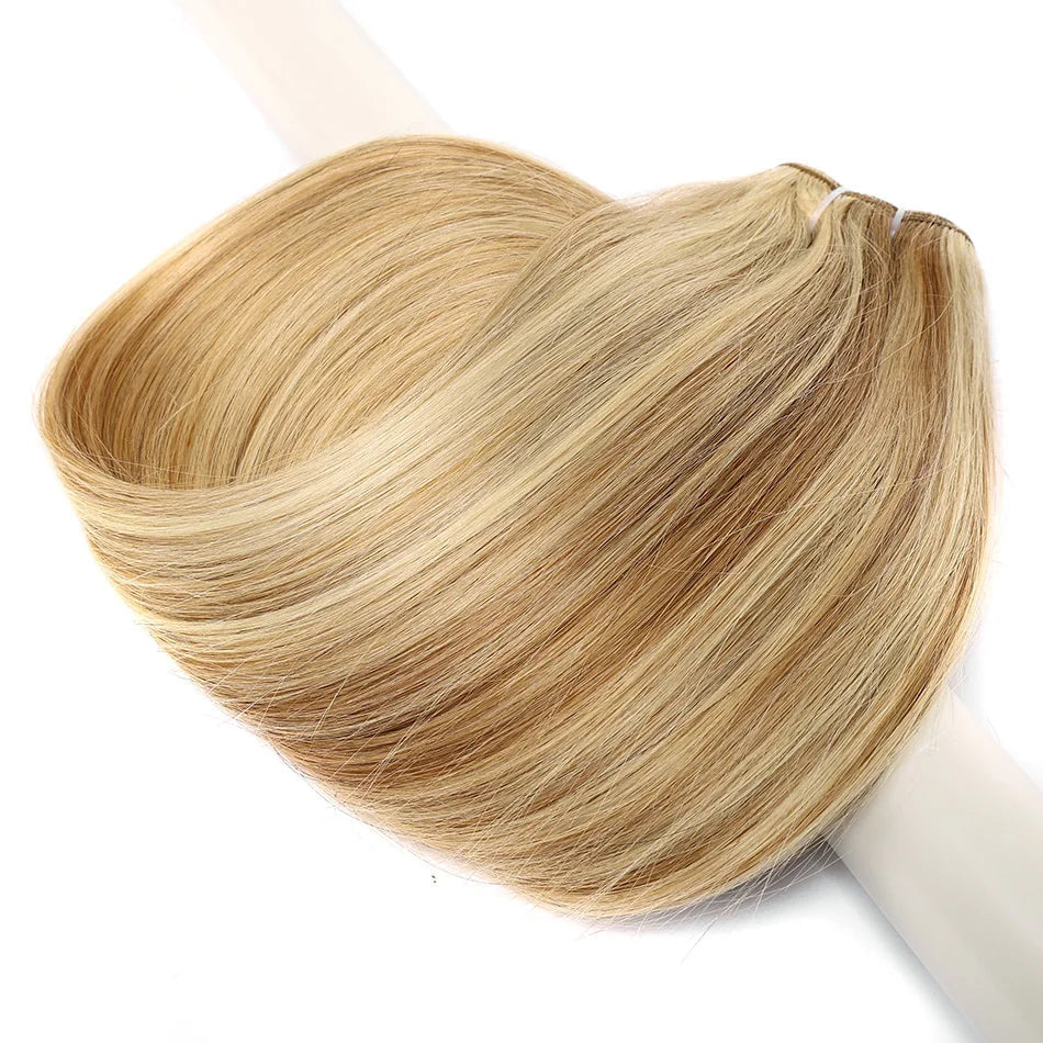 Straight Blonde Human Hair Weave Brazilian Remy Human Hair Weft Extensions 18-28" Highlight Ombre Human Hair Weft #613