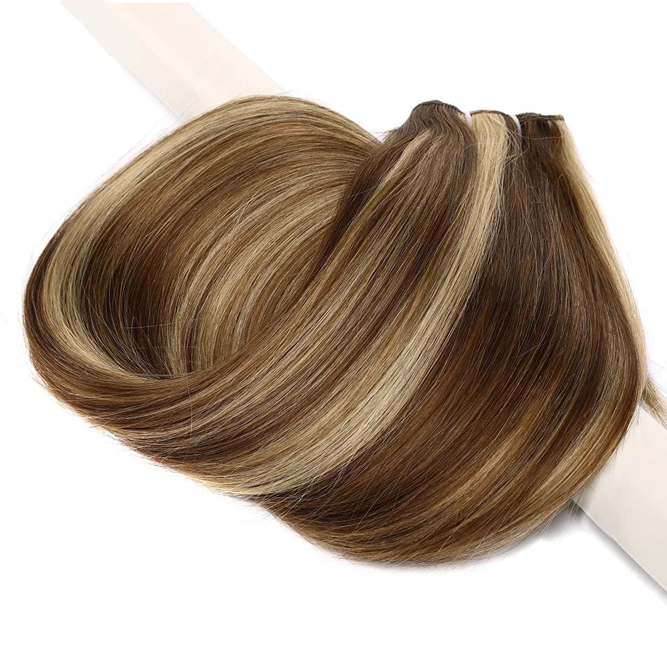 Straight Blonde Human Hair Weave Brazilian Remy Human Hair Weft Extensions 18-28" Highlight Ombre Human Hair Weft #613