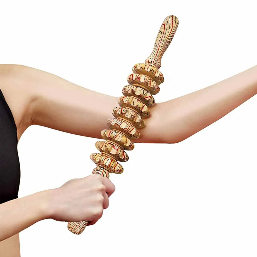 9-Roller Wooden Massager – Handheld Relief