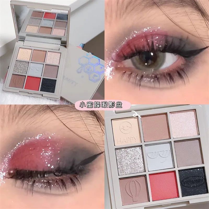 9-Color Smokey Shimmer Eyeshadow Palette - Matte, Glitter, & Sequin Cool-Toned Gray & Black Eye Makeup
