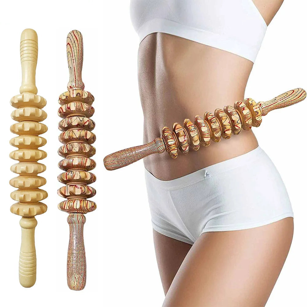 9-Roller Wooden Massager – Handheld Relief