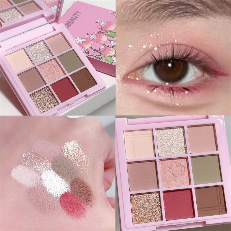 9-Color Smokey Shimmer Eyeshadow Palette - Matte, Glitter, & Sequin Cool-Toned Gray & Black Eye Makeup