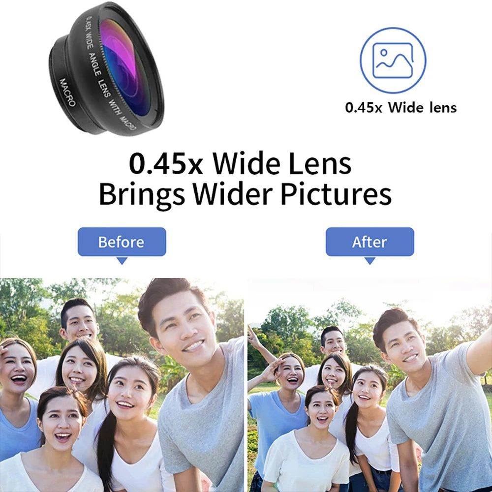 Experience 2 in 1 Phone Camera Lens Kit 0.45X Wide Angle 12.5X Macro Lens HD Camera Lenes for Iphone Ios Android Smartphones