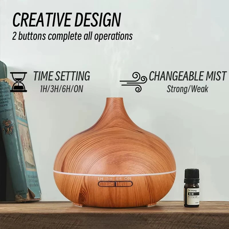 500mL Wood Grain Essential Oil Diffuser – Remote & 7-Color LED