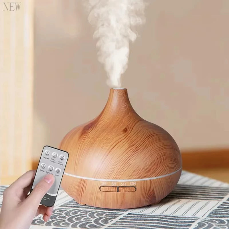 500mL Wood Grain Essential Oil Diffuser – Remote & 7-Color LED
