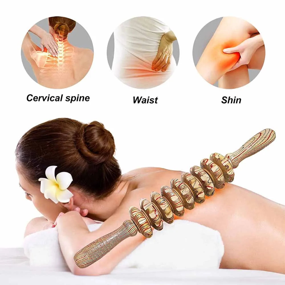 9-Roller Wooden Massager – Handheld Relief