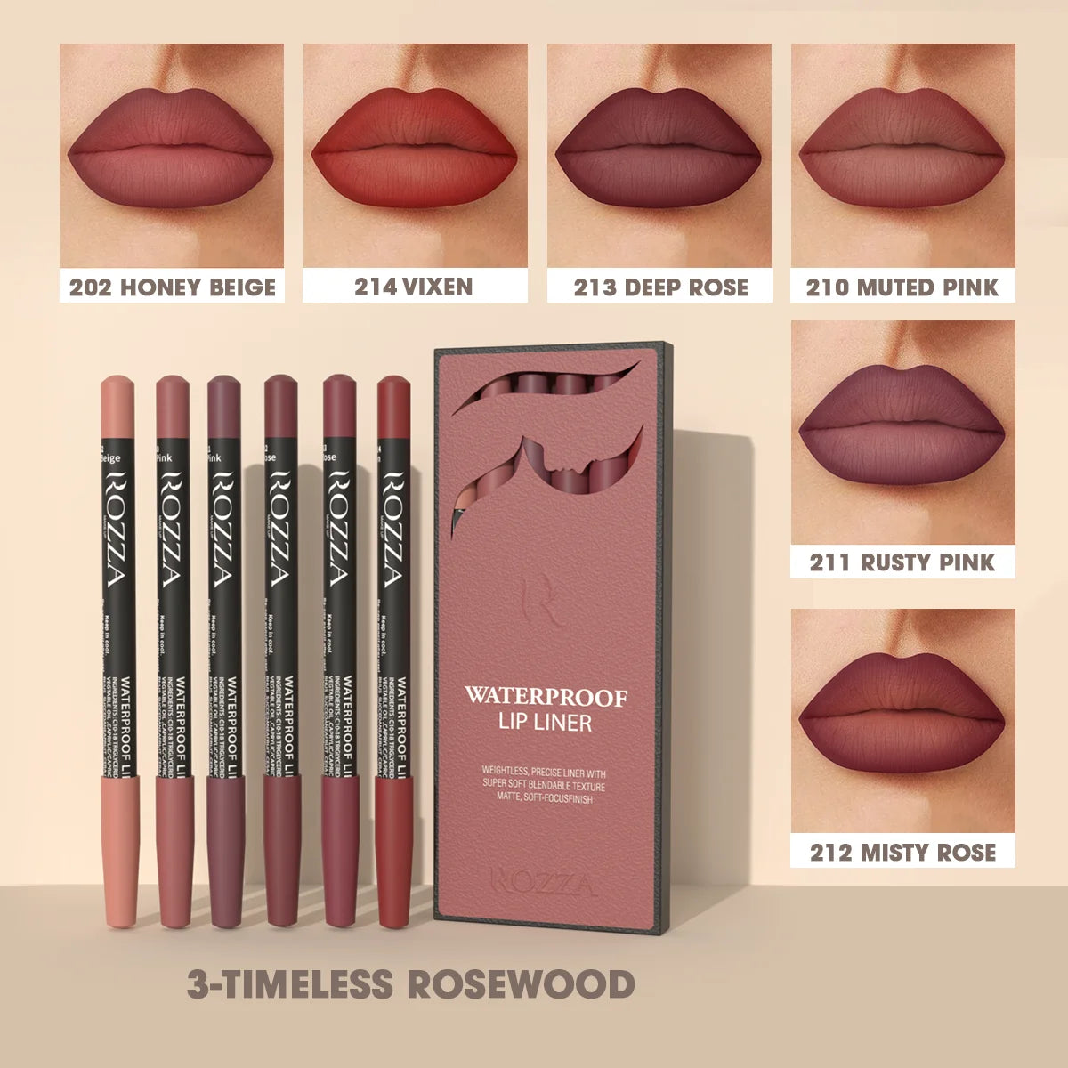 Rozza Waterproof Lip Liner Set – Soft, Matte & Precise