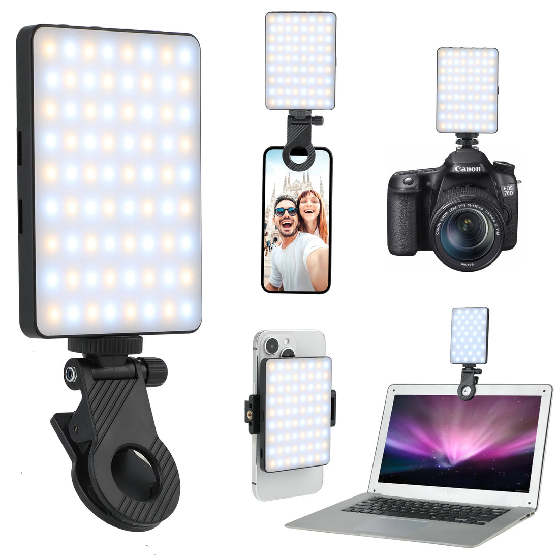 72 LED Rechargeable Selfie Light with Front & Back Phone Clip