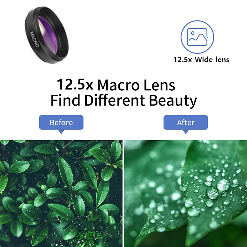 Experience 2 in 1 Phone Camera Lens Kit 0.45X Wide Angle 12.5X Macro Lens HD Camera Lenes for Iphone Ios Android Smartphones
