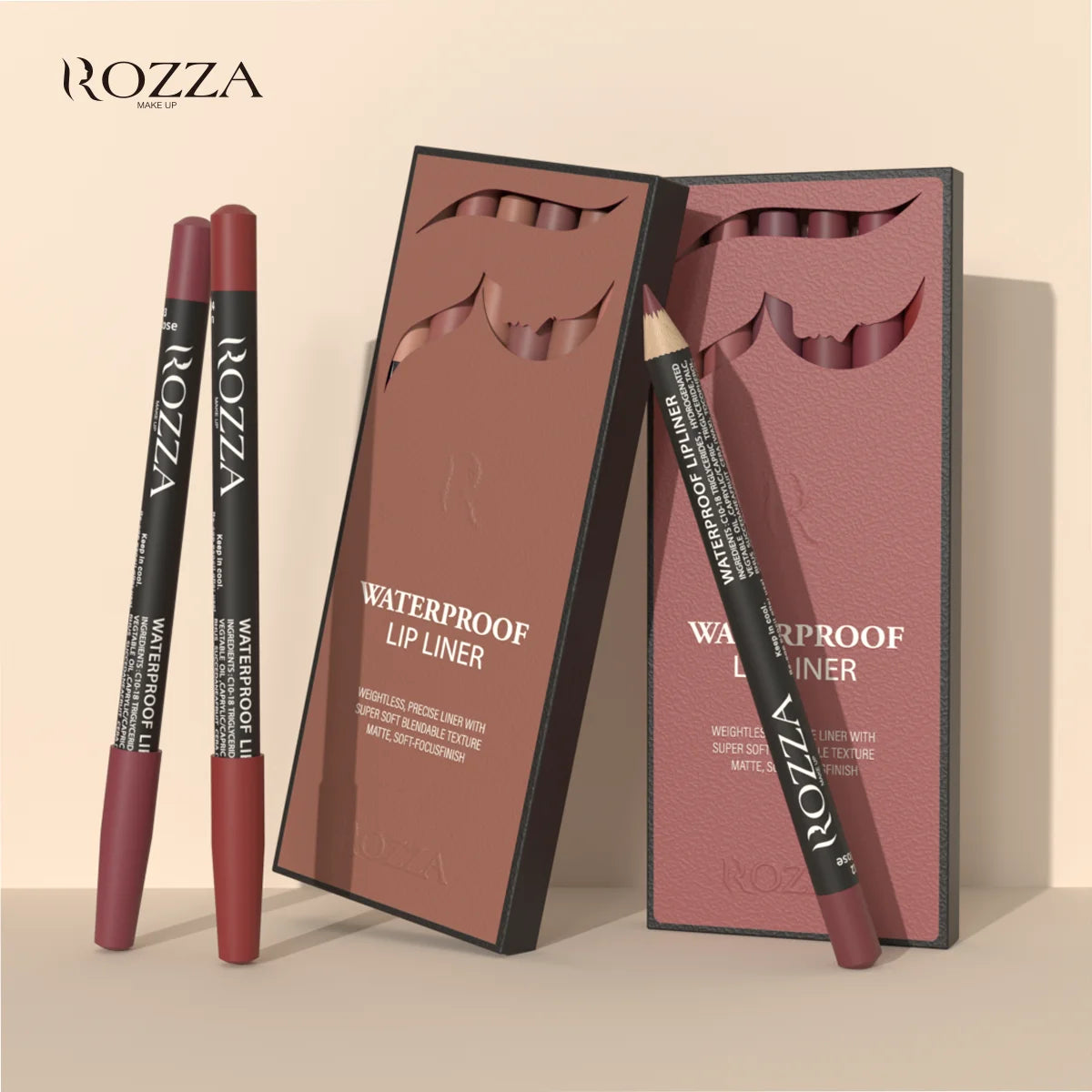 Rozza Waterproof Lip Liner Set – Soft, Matte & Precise