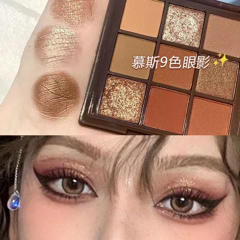 9-Color Smokey Shimmer Eyeshadow Palette - Matte, Glitter, & Sequin Cool-Toned Gray & Black Eye Makeup
