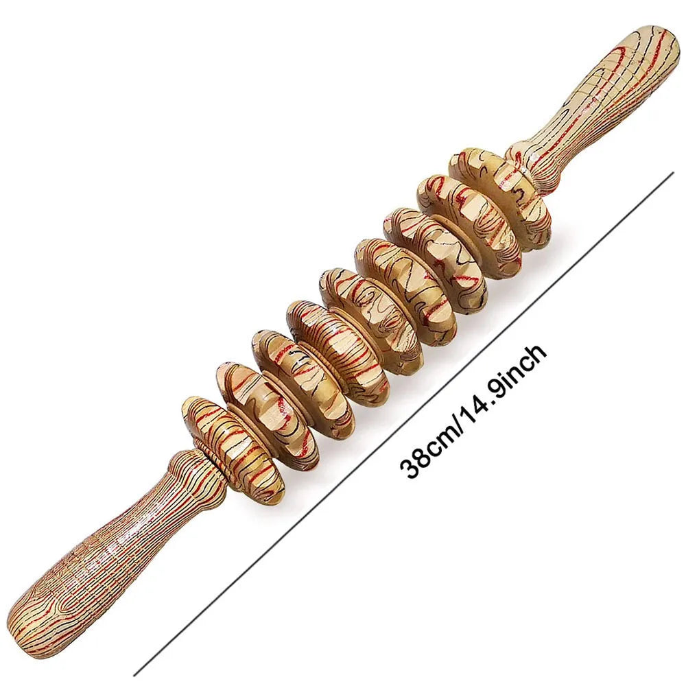 9-Roller Wooden Massager – Handheld Relief