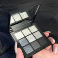 9-Color Smokey Shimmer Eyeshadow Palette - Matte, Glitter, & Sequin Cool-Toned Gray & Black Eye Makeup