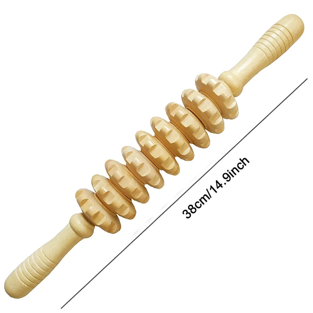 9-Roller Wooden Massager – Handheld Relief