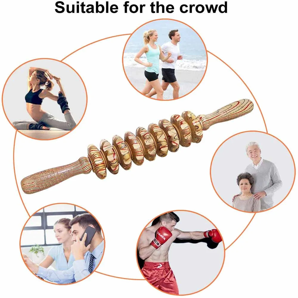9-Roller Wooden Massager – Handheld Relief