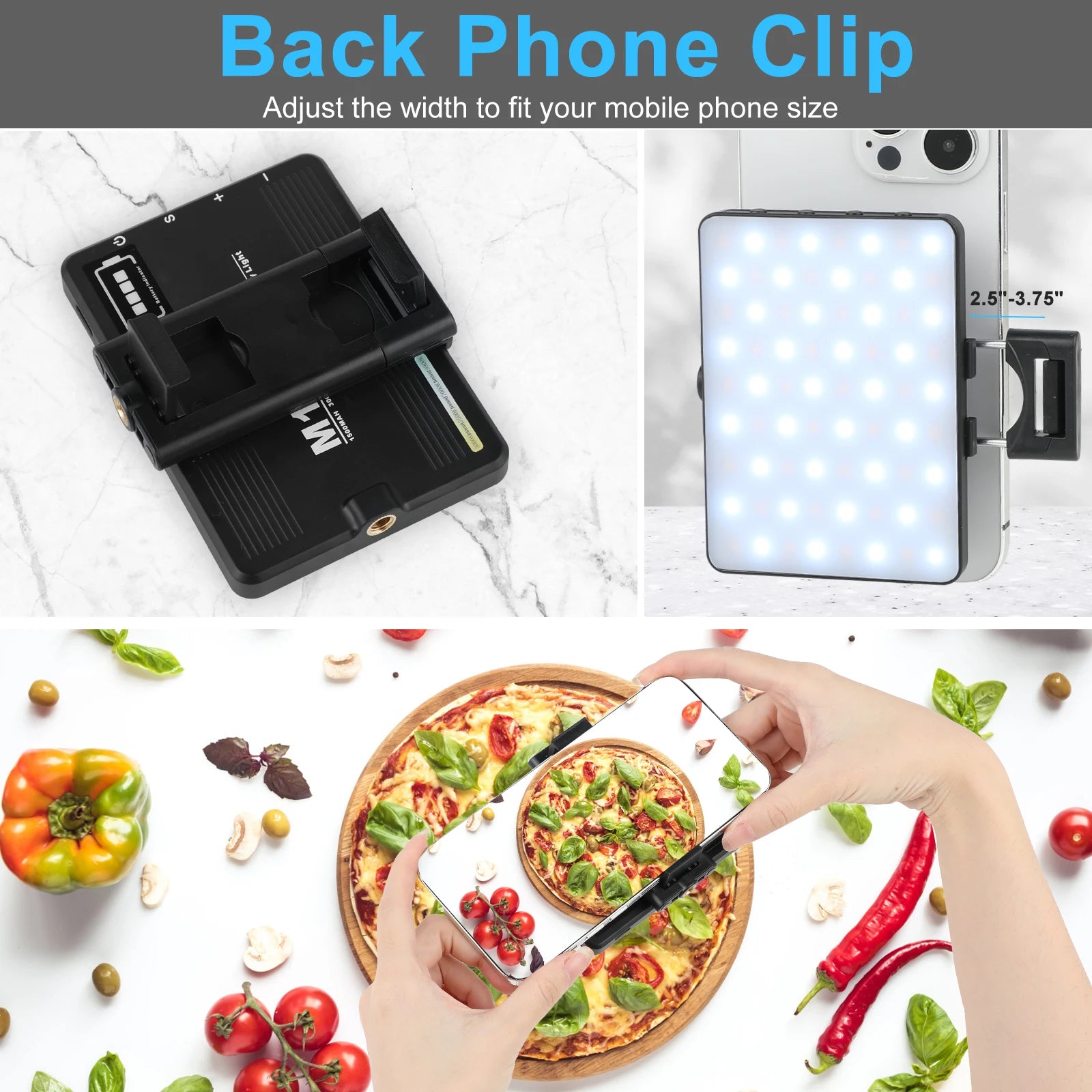 72 LED Rechargeable Selfie Light with Front & Back Phone Clip