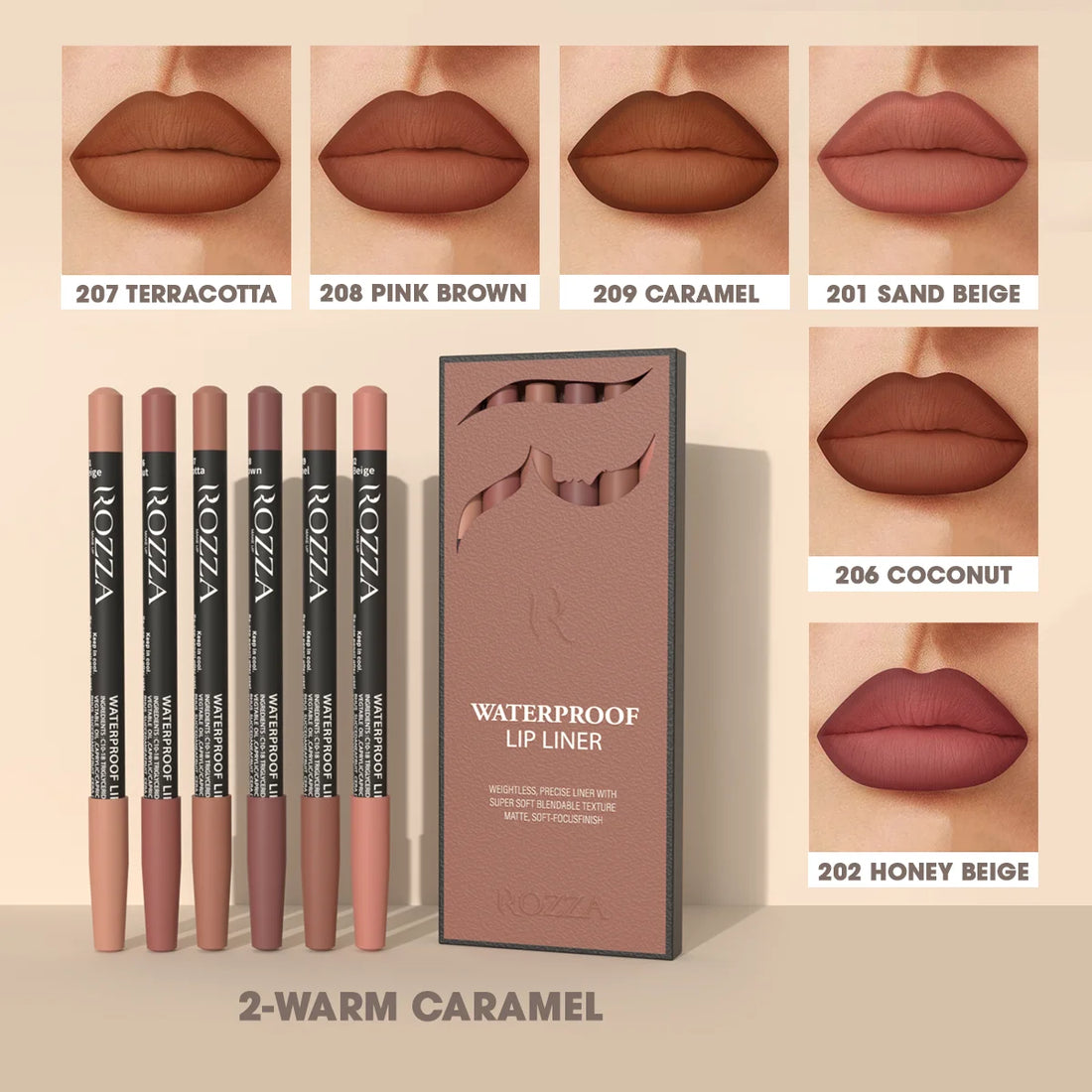Rozza Waterproof Lip Liner Set – Soft, Matte & Precise