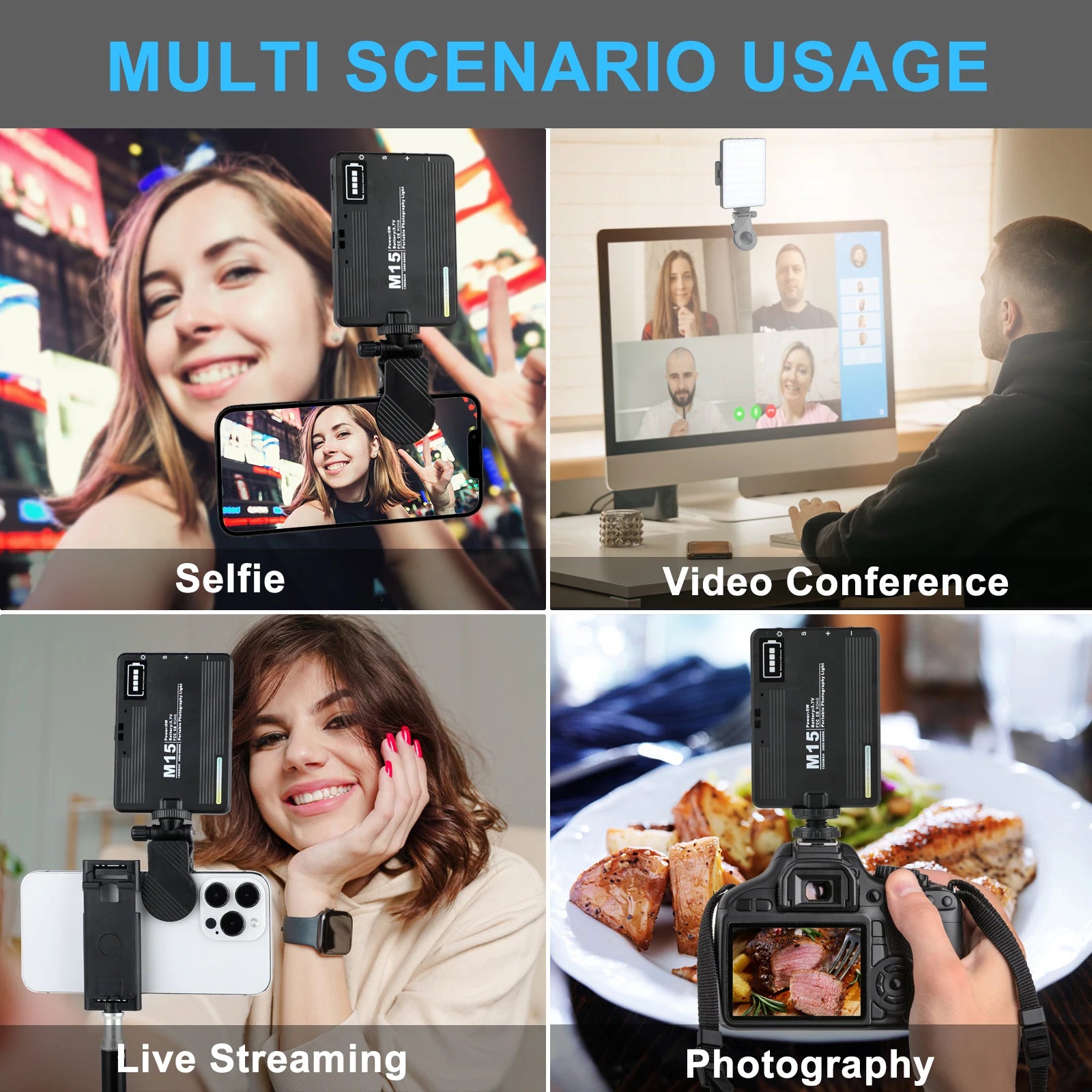 72 LED Rechargeable Selfie Light with Front & Back Phone Clip