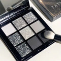 9-Color Smokey Shimmer Eyeshadow Palette - Matte, Glitter, & Sequin Cool-Toned Gray & Black Eye Makeup
