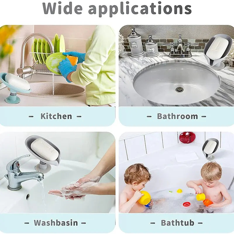 2Pcs Drain Soap Holder Leaf Shape Soap Box Suction Cup Tray Drying Rack for Shower Sponge Container Kitchen Bathroom Accessories