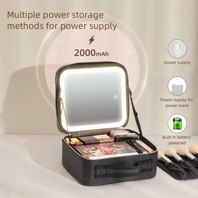 Makeup Travel Train Case with LED Lighted Mirror