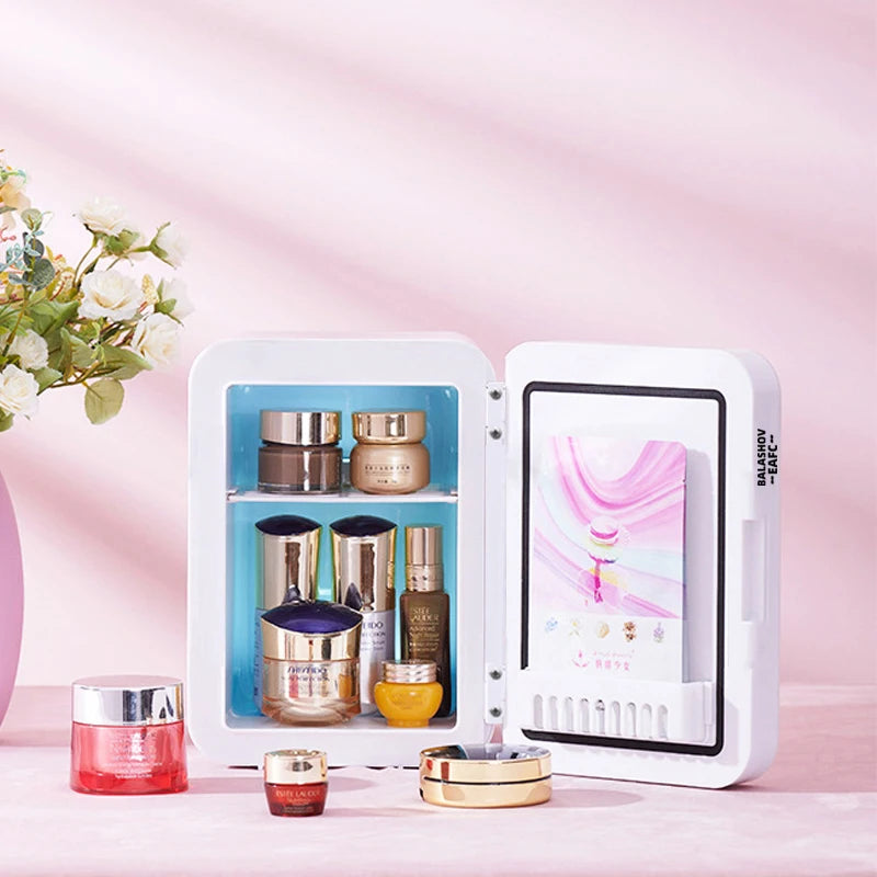 4L Mini Makeup Fridge – LED Mirror & Portable Cooler