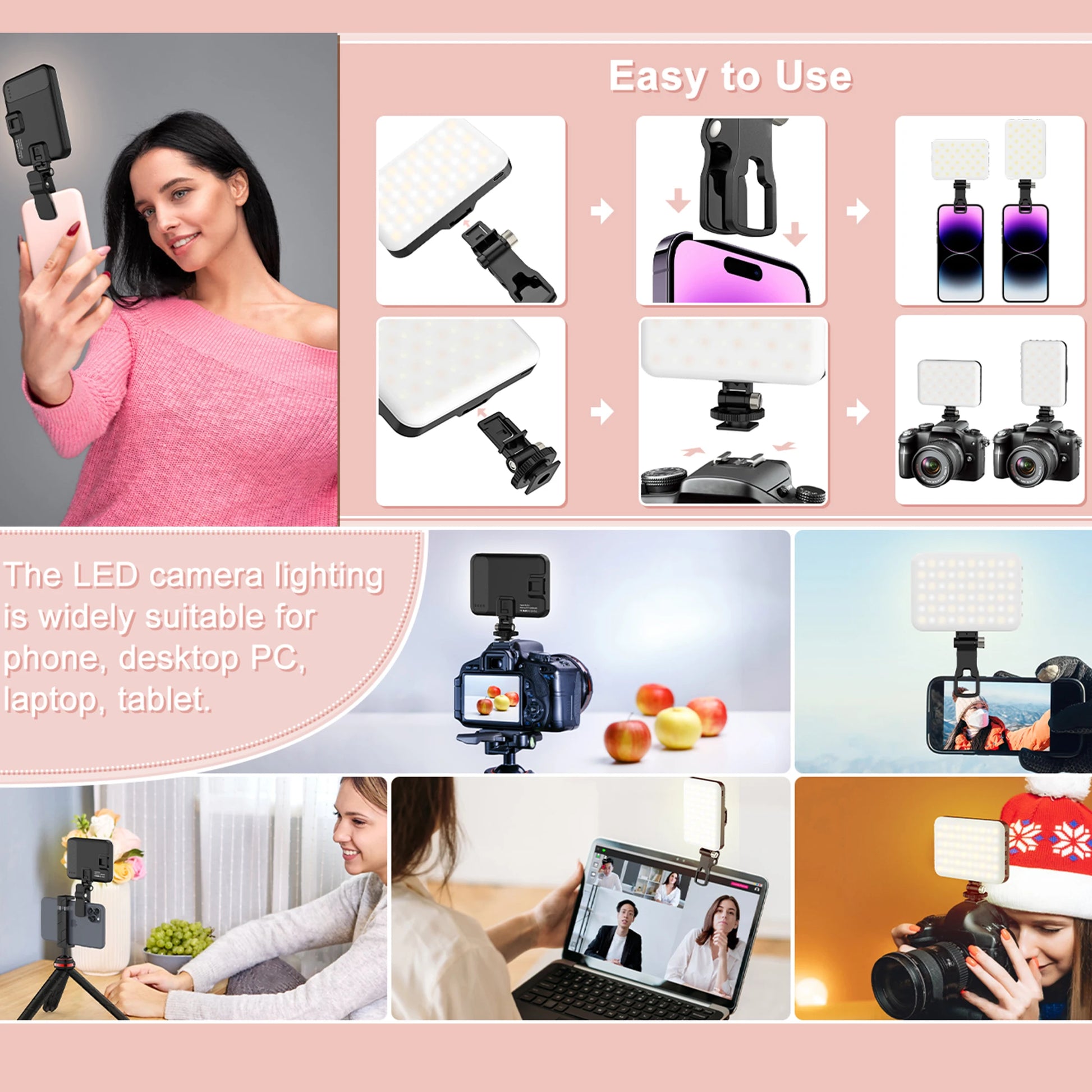 LED Selfie Light 60 High Power Rechargeable Clip