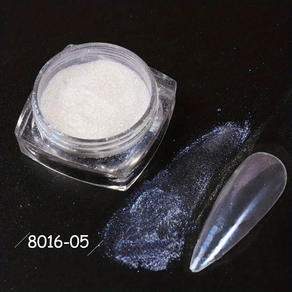 White Chrome Powder Mirror Mermaid Sparkling Pearl Nail 