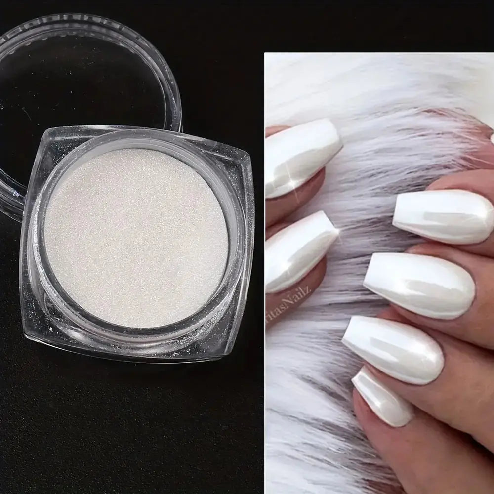 White Chrome Powder Mirror Mermaid Sparkling Pearl Nail 