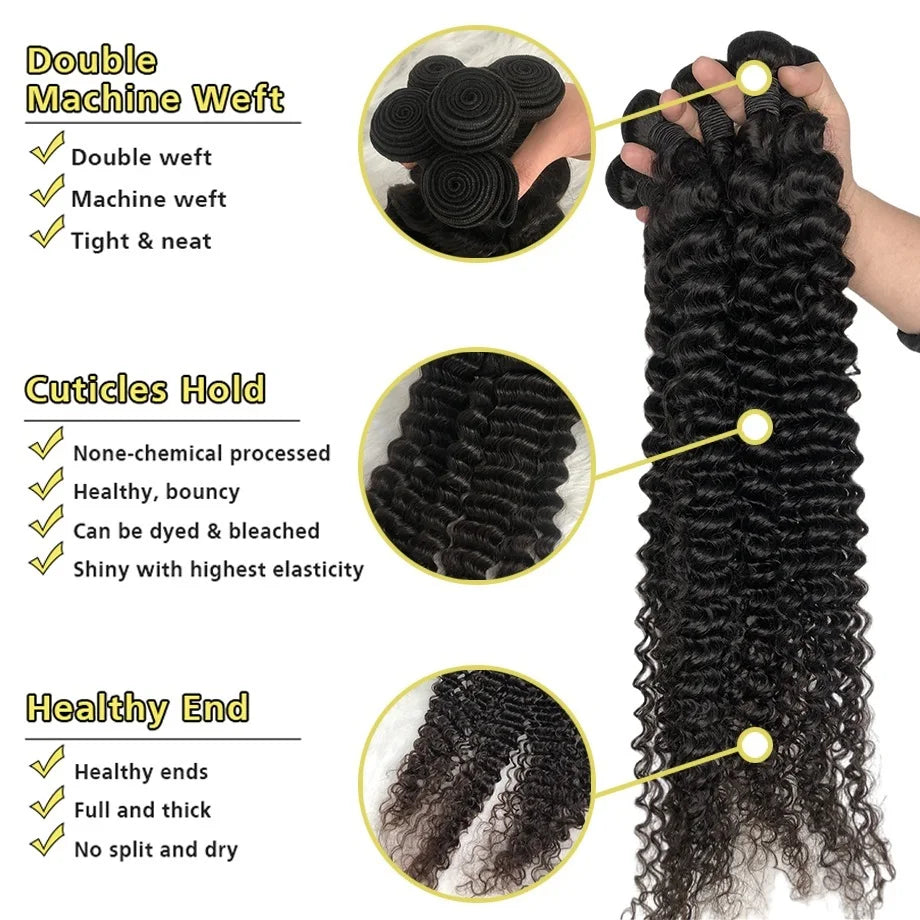 Deep Wave Virgin Hair Weaves Bundles (Curly)