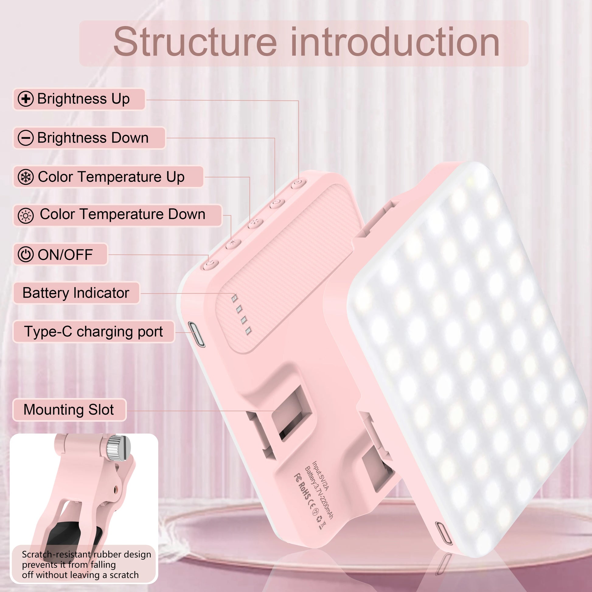 LED Selfie Light 60 High Power Rechargeable Clip