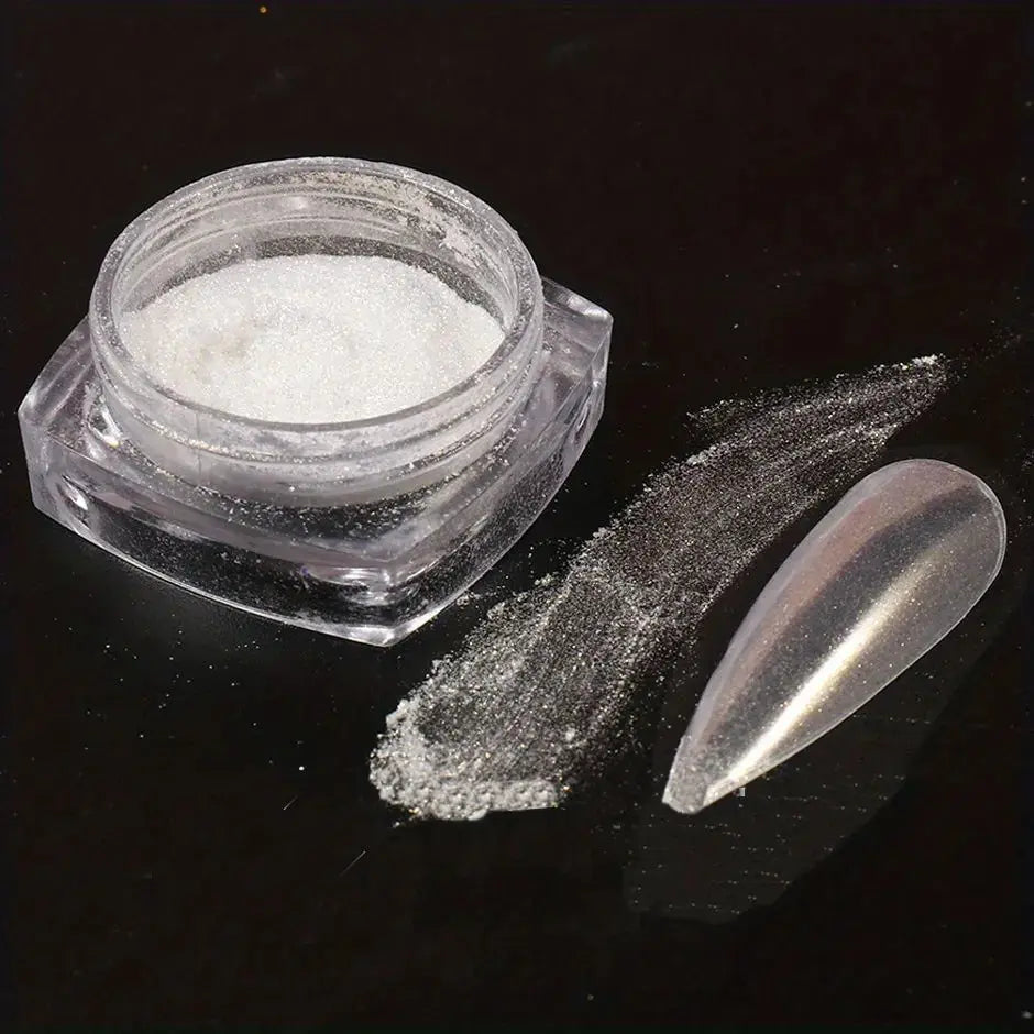 White Chrome Powder Mirror Mermaid Sparkling Pearl Nail 