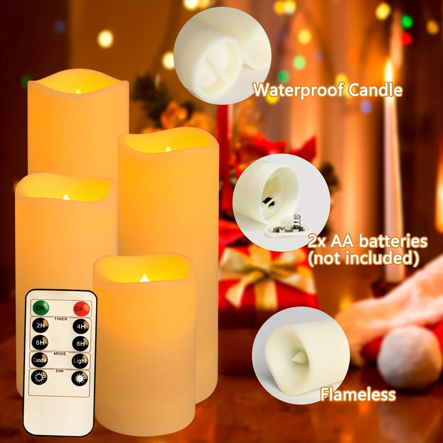 4/10Pcs Flameless Candles with Remote, 2/4/6/8H Timer, Outdoor Indoor Waterproof Remote Control Candles Battery Operated,