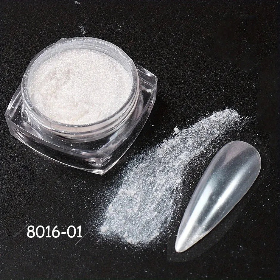 White Chrome Powder Mirror Mermaid Sparkling Pearl Nail 