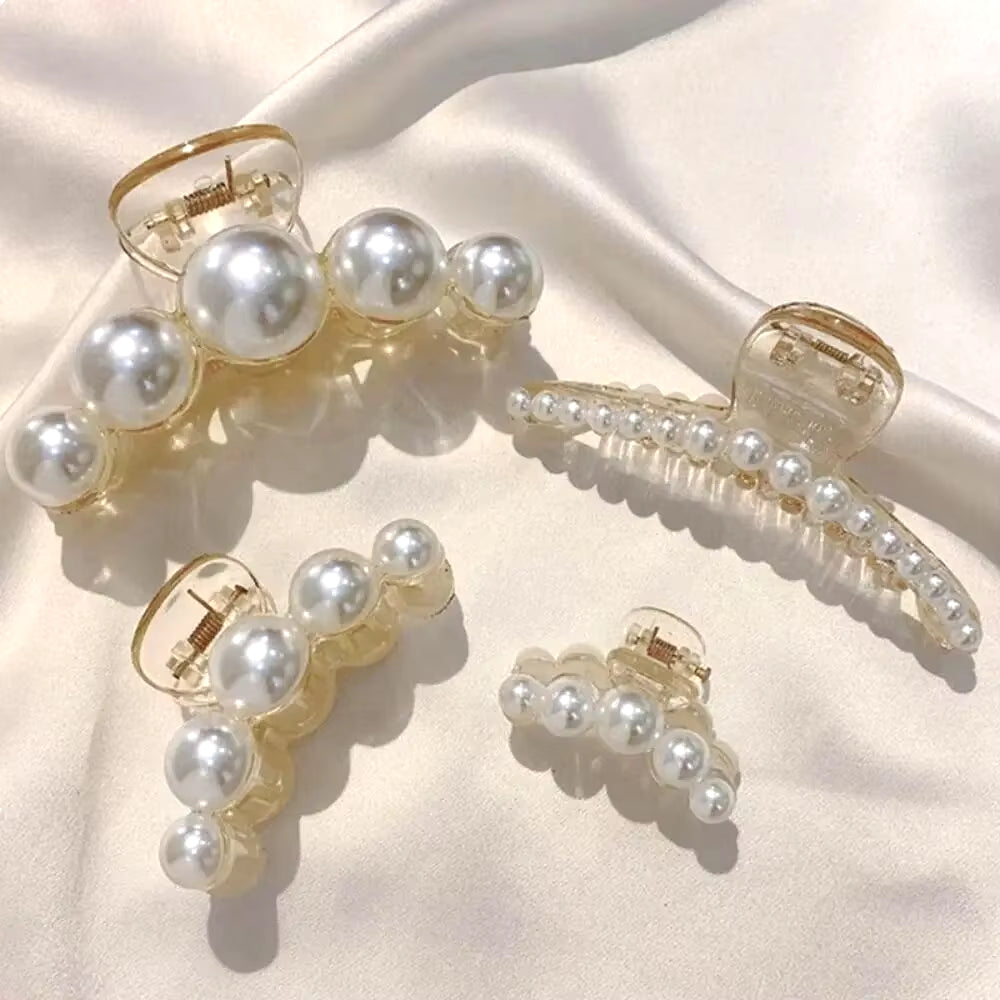 4Pcs Large Shark Clip Hair Accessories Temperament Versatile Simple and Generous Fashionable Gentle Pearl Grab Clip