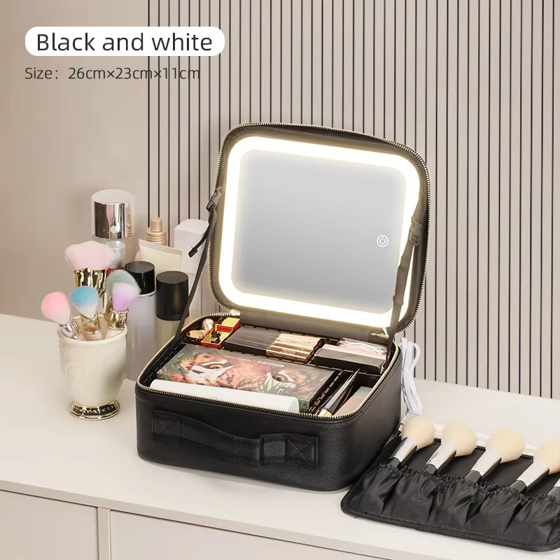 Makeup Travel Train Case with LED Lighted Mirror