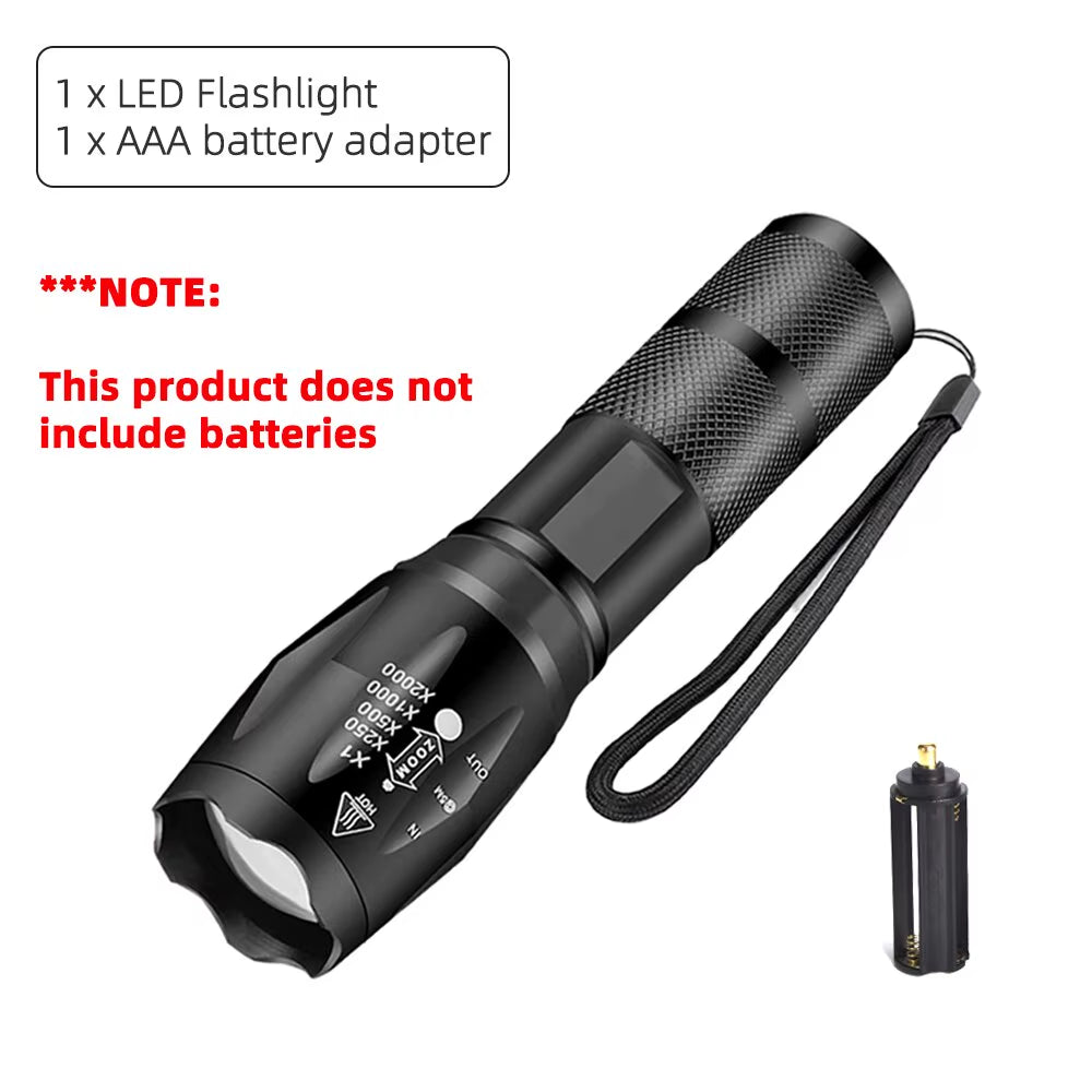 High Power Led Flashlights Camping Torch 5 Lighting Modes Aluminum Alloy Zoomable Light Waterproof Material Use 3 AAA Batteries