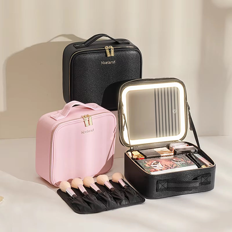 Makeup Travel Train Case with LED Lighted Mirror